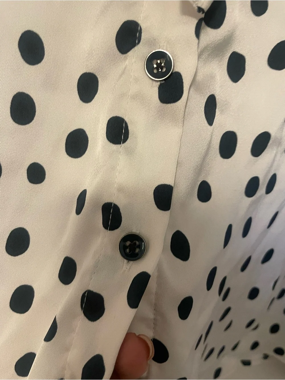 Cabo Polka Dot Ruffle Front Blouse - White with Blue Dots - Picture 2 of 4